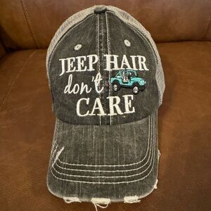 Distressed Black Cap with Embroidered Jeep Design